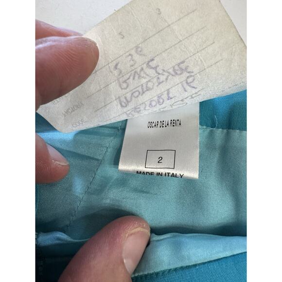 Vintage Oscar De La Renta Silk Skirt Blue Side Ruffle Pocket Rare Prototype Sz 2 - Picture 6 of 8